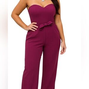 Lilly Pulitzer Rosalie Strapless Jumpsuit wide leg Amarena Cherry Sz